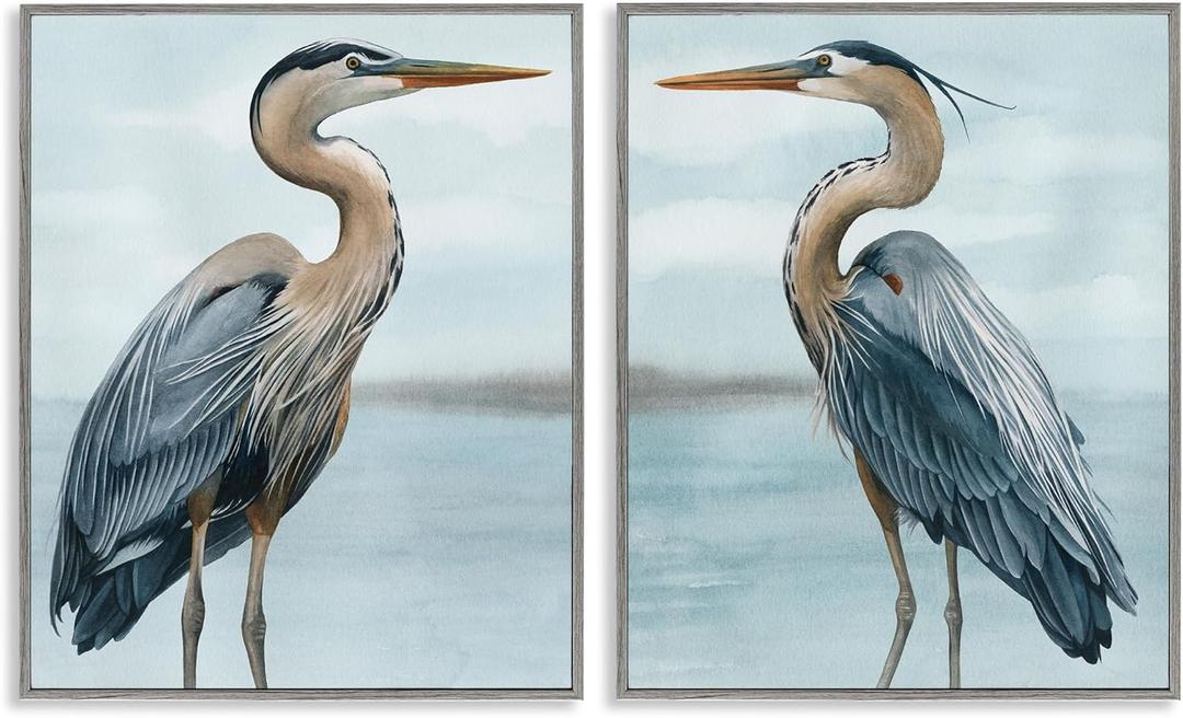 Stupell Industries Detailed Heron Bird Duo 2 Piece Gray Framed Giclee Art Set Design by Grace Popp (30L'' x 24W'')