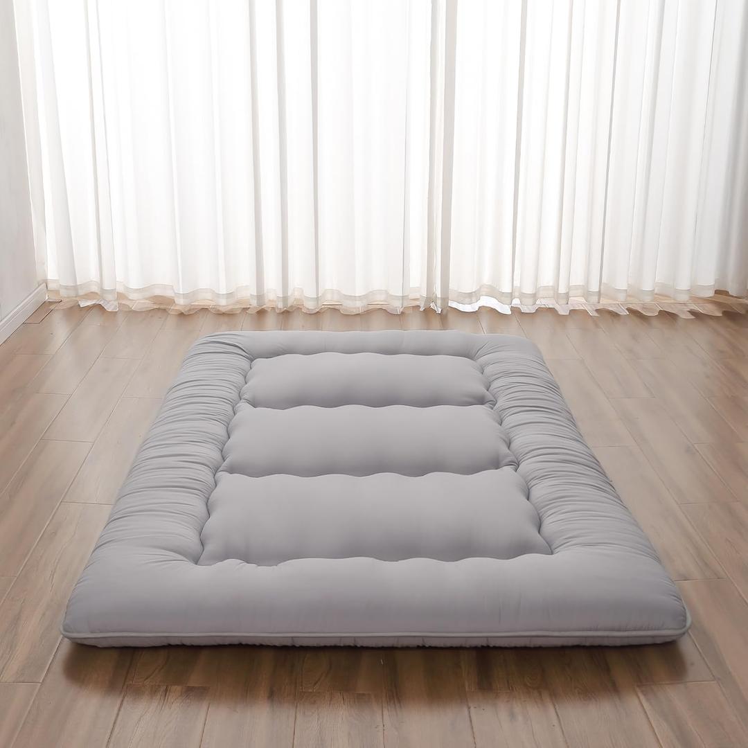 Zelladorra Japanese Floor Mattress, Futon Mattress with Storage Bag and Washable Cover, Roll Up Tatami Mat Suitable for Guest Room, Grey, Full