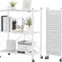 Storage Shelves with Wheels, Bookshelf with Storage, No Assembly Metal Rack Cart for Kitchen, Office, Laundry, Garage (3 Tier, White)