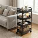 4-Tier Rolling Utility Cart with Handle Multi-Functional Storage Trolley with Wheels, Movable Organizer for Kitchen, Living Room,Office (Black)