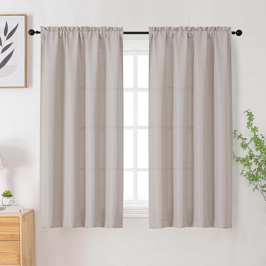 Moon Beige Curtains for Bedroom Living Room 54 Inch Length 2 Panels Set, Soft Solid Faux Linen Textured Small Curtains Light Filtering Rod Pocket Drapes, Each 40Wx54L Inch
