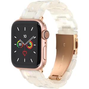 MAIRUI Resin Watch Band Compatible with Apple Watch for Women Men 41mm/40mm/38mm Series 9/8/7/6 SE Slim Bands Strap Bracelet Wristband for iWatch 5/4/3/2/1/Ultra/Ultra 2(Colorful Shell White-1)
