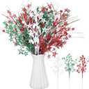 24 Pcs Artificial Christmas Berry Stem Picks Star Picks Faux Floral Berry Spray Branches Christmas Table Centerpiece Home Office Vase Filler Decoration (Red,White,Green)