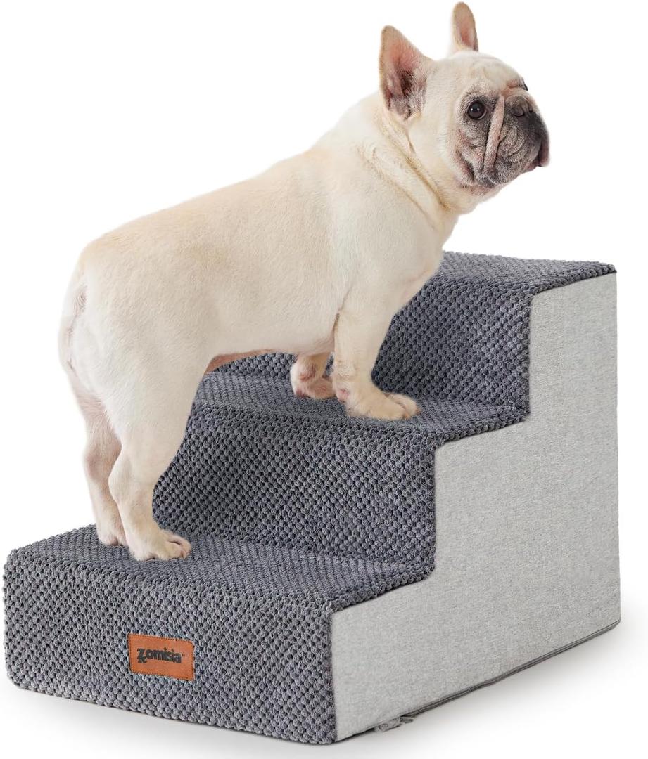 ZOMISIA Dog Steps for Couch - Pet Stairs for Small Dogs and Cats, Dog Steps with Non-Slip Bottom Grey 3 Steps, Grey