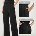 Wide Leg Pants for Women Loose Work High Waisted Dress with Pockets (Black, S)