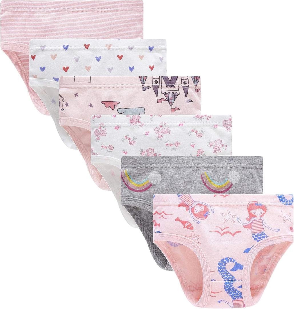 Family Feeling Little Girl Underwear Toddler Panties Big Kids Undies Soft 100% Cotton (12, 6 Pack-a)