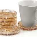 Modern Clear Coaster Set of 5- Glass Coasters for Drinks Crystal Coasters Round Cup Coasters Coffee Table Decor for Office, Kitchen, Bar, Dining Room, Living Room, Patio(Amber)