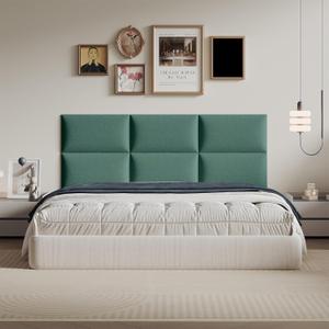 6-Piece Green Linen Upholstered Headboard Twin Size, Wall Mounted Nature-Inspired Fabric Headboard, Calming Padded Panels for Bedroom