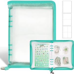 Sticker Organizer Binder Sticker Storage Album A5 Sticker Book Collecting Album for Collecting Sticker Reusable Sticker Keeper Holder Book for Adult with Pockets and Zipper (Cyan)