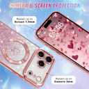 Bonoma Compatible with iPhone 17 Pro Max Case 2025 Support for MagSafe, Plating Heart Glitter Magnetic Checkered Case TPU Camera Protection Back Cover for Girls Women -Pink