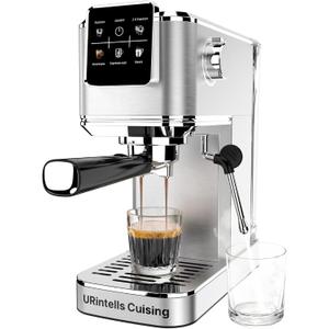 URintells Cuising Espresso Machine 20 Bar,Touch Screen Espresso Maker with Steam Milk Frother,Stainless Steel Coffee Machine for Cappuccino Latte Americano Cold Brew,1350W Fast Heat Up System,Silver