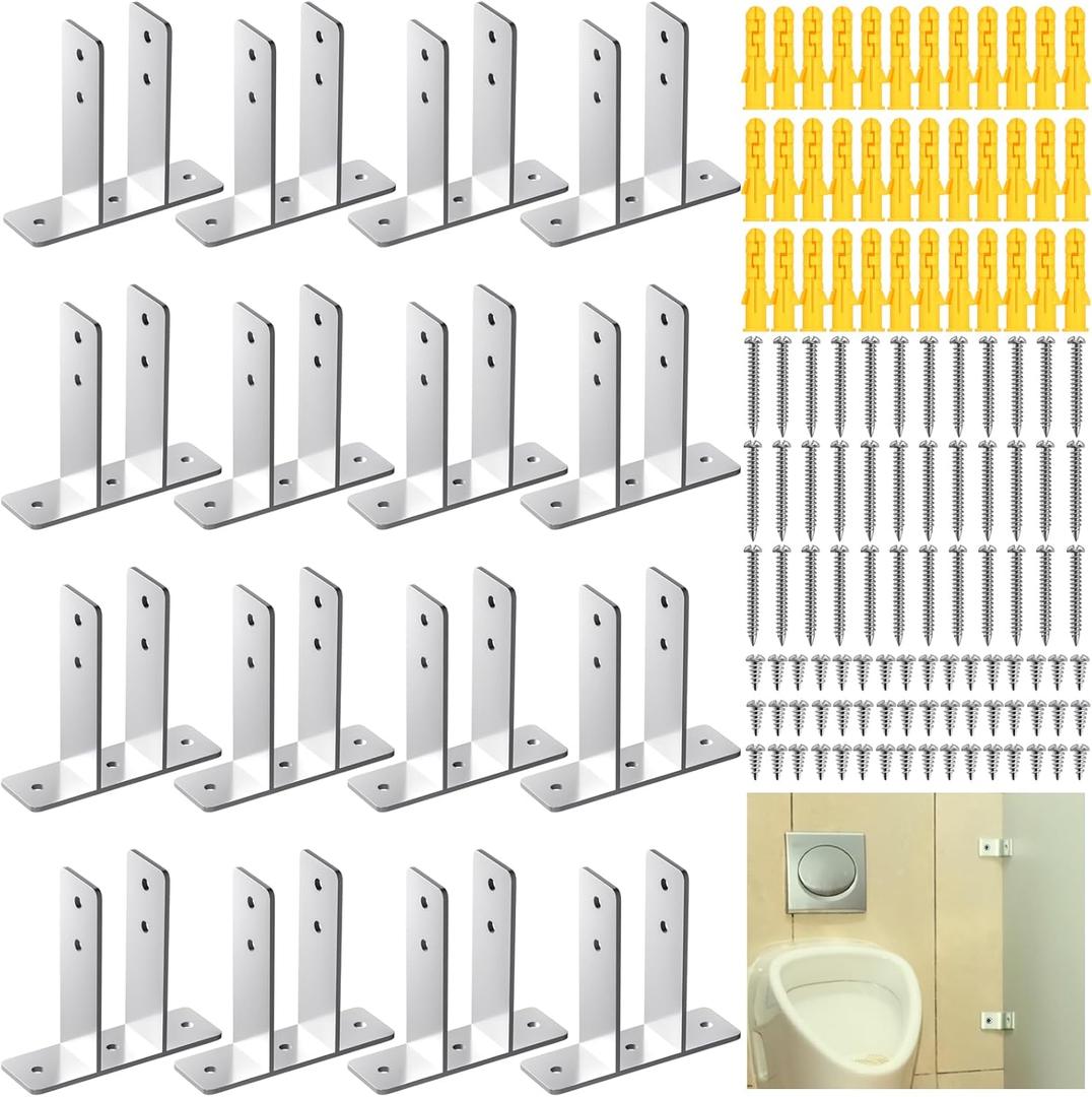 Blulu 16 Pack Urinal Screen Polished Chrome 2-Ear Urinal Screen Brackets for 1 in. Panels with Fasteners Restroom Partition Hardware for New installations or Repairs (1 Inch,Polished Chrome)