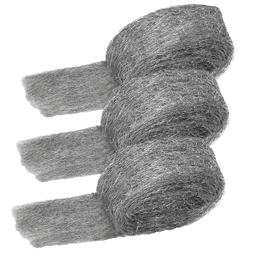 Steel Wool Rust-Proof 3 Packs 3 inch x 12 FT Fine Steel Wool Gap Blocker for Hole Filling, Protect Against Animals in Holes Holes, Siding, Pipeline, Vents for Garden, Garage,