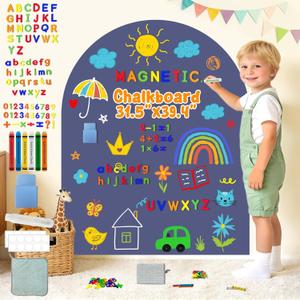 Large Magnetic Wall Decals Kids Navy Blue Magnetic Chalkboard Sticker with 79 Alphabet Letters Magnet Playwall Peel and Stick Dry Erase Board Sticker for Playroom Nursery Classroom Decor 31.5"x39.4"