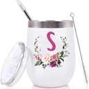 PFL Wedding Gifts for Maid of Honor From Bride -Bachelorette Party Gifts-Bridal Shower Bridesmaids Best Friends Sister -12oz Women Monogrammed Wine Tumbler Coffee Mug Cup Glass -Initial Letter S
