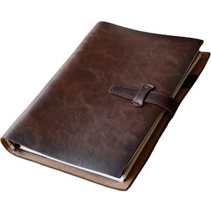 Refillable A5 Leather Binder Notebook, Reusable Leather Journal, Vintage Organizer with 6-Ring Metal Binder, 120 Pages Lined Paper & Pocket, for Writers Business Work Study College and Daily (Coffee Brown)