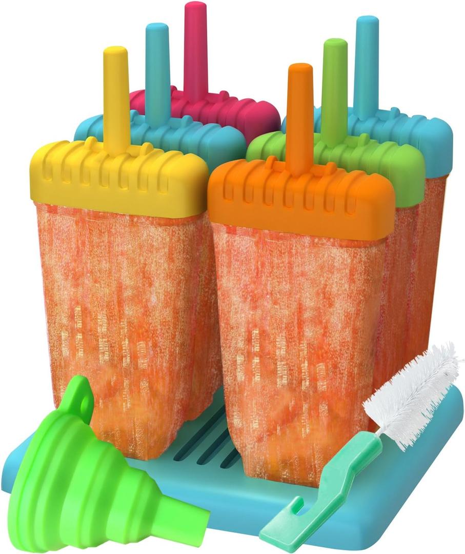 Popsicles Molds, Ozera Set of 6 Reusable Ice Pop Molds Easy Release Popsicle Maker Molds Cream Popcical Molds for Homemade Popsicles With Funnel & Cleaning Brush (Assorted Colors)