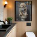 Bichon Frise on Toilet Unframed Wall Art Print Poster, Dog Bathroom Humor Decor Posters Prints for Restroom Home Picture Painting Artwork Gallery 7 (Bichon Frise, 20"L x 16"W, Unframed)