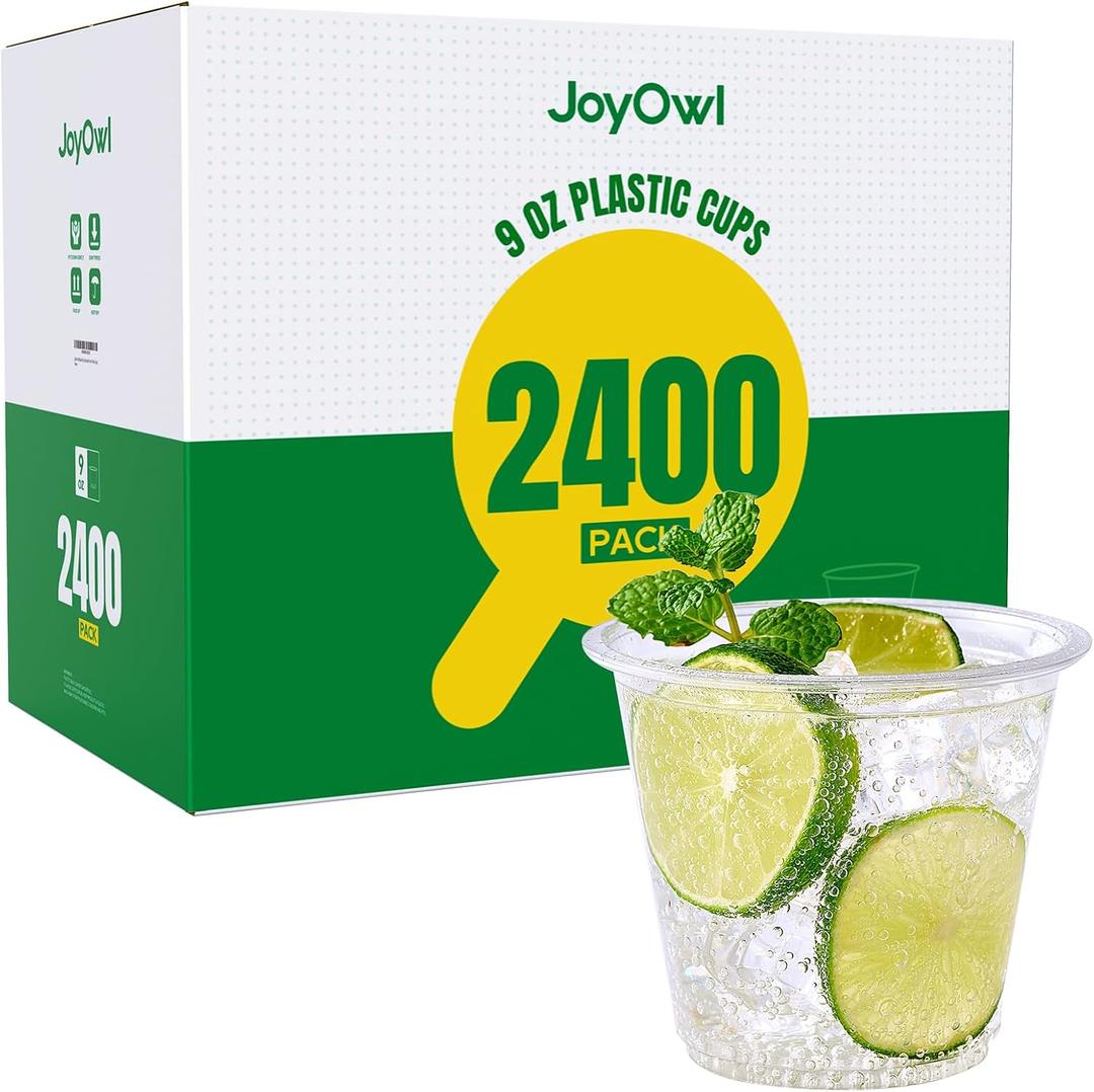 2400 Pack 9 OZ Clear Plastic Cups, Disposable Crystal Punch Cup, PET Plastic Party Cups for Iced Beverages, Juice and Cold Drinks