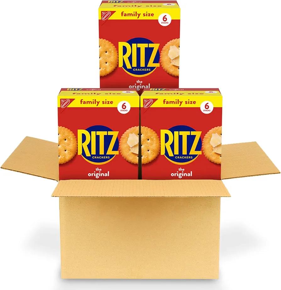 RITZ Original Crackers, Snacks for Kids and Adults, Bulk Lunch Snacks, Family Size, 3 Boxes, Best By: 27 MAR 2026