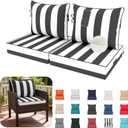22X24-2set,Outdoor Chair Cushions, 30D High-Density Foam Patio Chair Cushions, Water-Resistant UV 2000H Color Fastness Outdoor Seat Cushions for Patio Furniture Sofa,Black White Stripe