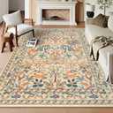 OJIA 8x10 Area Rugs for Living Room Bedroom Large Washable Rugs, Thin Boho Beige Nursery Rug Non-Shedding Kids Playroom Rug Floral Stain Resistant Large Carpet Accent Rugs for Dining Farmhouse