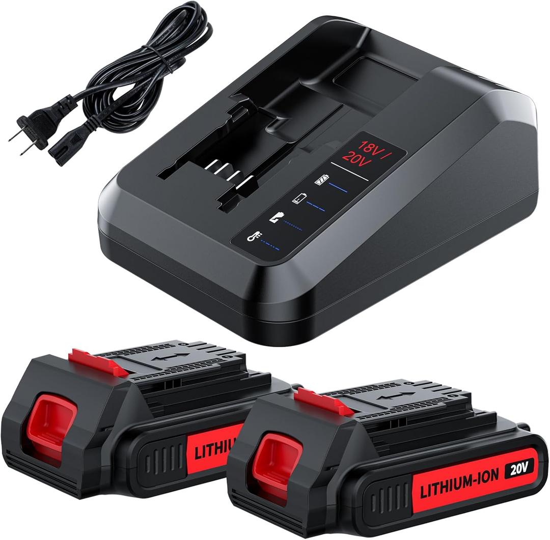 Replacement for Black and Decker Battery 20V and Charger 3.8Ah Lithium Max Compatible with LB2X4020 LBXR2020-OPE LBXR20-OPE2 LBXR20B-2 LB2X3020-OPE LBXR20BT 2Pack Outdoor Cordless Power Tools