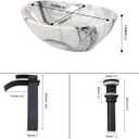 White Marbling Bathroom Vessel Sink With Black Faucet And Drain 16"x13" Oval Vessel Sink Ceramic Basin Bowl White Black Marble Bathroom Sinks Above Counter Bowl Sinks For Bathroom, 16x13x5.5 inches