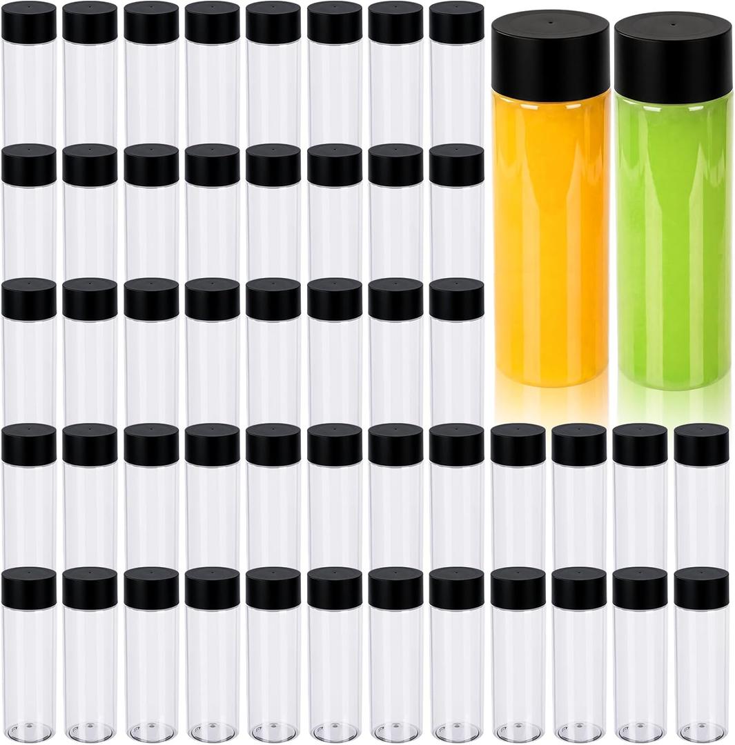 Yinder 50 Pcs Plastic Juice Bottles with Black Lids Sensory Bottles Round Clear Drink Containers Plastic Smoothie Tumble Empty Water Tumble 10 OZ for Storing Juice, Milk, Homemade Beverage (12 oz)