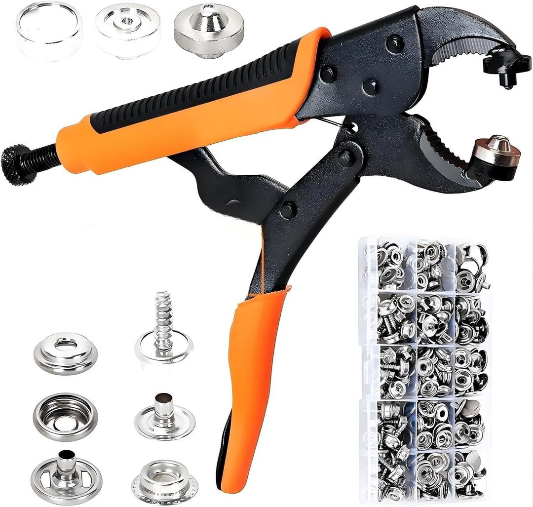 AnnYun Snap Button Kit, Heavy Duty Snap Fasteners Tools, Screw Snaps on Tools Included 1pc Snap Plier and 280 Pcs 15mm Stainless Snaps, Buttons Snap Fastener Tool for Boat Cover, Tarp, Canvas, Leather