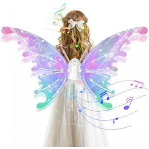 GOLDGE LED Electric Fairy Wings for Girls, Moving Butterfly Wings with Lights & Music, Toy for Halloween, Valentine, Birthday, Christmas, Party Costume, Princess Cosplay and Dress-Up (Multicolored)