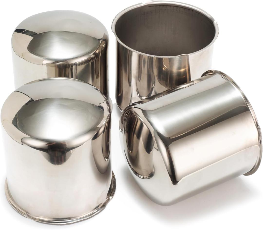4Pcs 4.25inch Stainless Trailer Wheel Center Caps Push Through 4.25" Bore 4.33" Tall Curved Hub Cap for Truck SUV RV Wheel Rim, Chrome Wheel Cover (Mirror Polished)