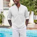 COOFANDY Men's Henley Shirt Long Sleeve Lightweight Casual T-Shirt Summer Beach Hippie Tee Shirt (White, XL)