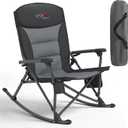 Rocking Camping Chair for Adults, Portable Chairs with Cup Holder and Side Pocket, Outdoor Folding Rocker Chair (Black)