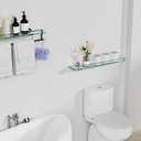 24 Inch Glass Bathroom Shelves,Chrome Polished Floating Shelves for Wall Rectangular Modern Stainless Steel Glass Shelf for Bathroom Shelves Wall Mounted, 24"with railing