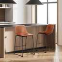 DUMOS 26 Inch Counter Height Bar Stools Set of 2, Modern Faux Leather High Barstools with Back and Metal Leg, Bar Chairs for Kitchen Island, Brown
