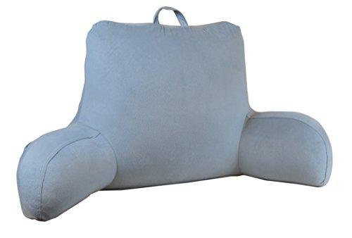 Klear Vu Velour Reading Pillow Bed Back Rest Pillow with Arms and Pockets for Gaming, Working on Laptop, Watching TV, Lumbar Support Perfect for Adults, Teens, Kids and Pregnancy, Gray