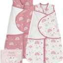 Baby Swaddle Sleep Sack 0-3 Months, Cotton Swaddles for Newborns Girls, 2-Way Zipper Transitional Infant Wearable Swaddling Blanket with Quiet Closure, 0.5 TOG 2 Pack Soft Pink Rainbow