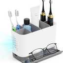 Toothbrush Holders for Bathrooms, Adjustable 6 Slots Electric Toothbrush and Toothpaste Holder, Cord-Friendly Detachable Bathroom Countertop Organizer with Front Ledge for Phone and Ring Holder