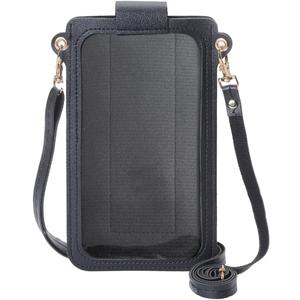 Touchscreen Phone Purse PU Leather Black Crossbody Bags Touch Screen Cell Phone Wallet with Clear Window Credit Card Slots Shoulder Bags for Women Ladies Travel Shopping 7.6x4.9 Inch