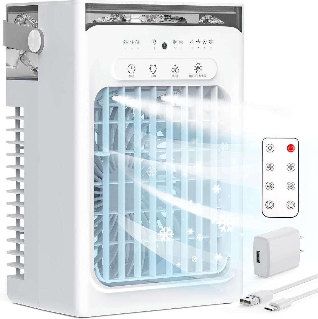 Portable Air Conditioners, Air Cooler Evaporative Personal Mini AC with Remoter, 4 Wind Speed, 2-4-6H Timer, 2 Modes, Colorful Night Light, Portable AC for Room, Car, Bedroom, Office, Outdoor a