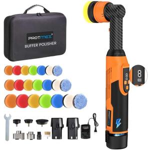 Protmex Cordless Mini Buffer Polisher - 1.2/1.6/2 Inch Car Polisher w/ 8 Variable Speed 2500-6000RPM - RO/DA Car Polishing Machine w/ 22 Pads - Small Polisher for Car Detailing Polishing Waxing1