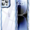 SKYLMW Compatible with iPhone 14 Pro Case, Kawaii Cute Curly Wave Frame Luxury Plating Edge, Stylish Glossy Clear Back, Soft TPU Shockproof Protective Cases for iPhone 14 Pro