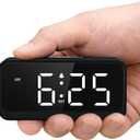 Battery Operated Small Alarm Clock: Digital Compact Large Display Cordless Clock for Bedroom Travel - Simple to Use for Seniors Teens White Digits