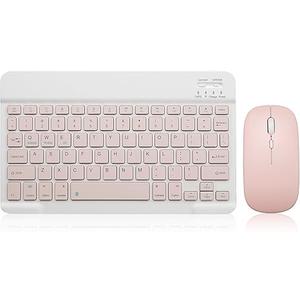 Bluetooth Keyboard and Mouse Combo Rechargeable Portable Wireless Keyboard Mouse Set for Apple iPad iPhone iOS 13 and Above Samsung Tablet Phone Smartphone Android Windows (10 inch Pink)