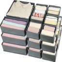 16 Pack Drawer Organizer Clothes, Foldable Fabric Dresser Organizer Closet Organizers and Storage Box for Underwear,Folded Clothes,Baby Clothing,Socks,Bra,Towels,Ties(Gray)