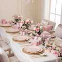 bUCLA 150PCS Pink Plastic Plates - Pink and Gold Disposable Include 25 Each (Dinner & Dessert) Plates, 25 Knives, 25 Forks, 25 Spoons and 25 Cups, Ideal for Party, Wedding & Mother's Day