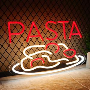 Pasta Neon Signs for Wall Decor Neon Lights for Bedroom Led Business Signs Suitable for Italian Pasta Restaurant Noodle Unique Gift for Lover 5V Power Adapter 16 * 10.6 Inch(Red+White)