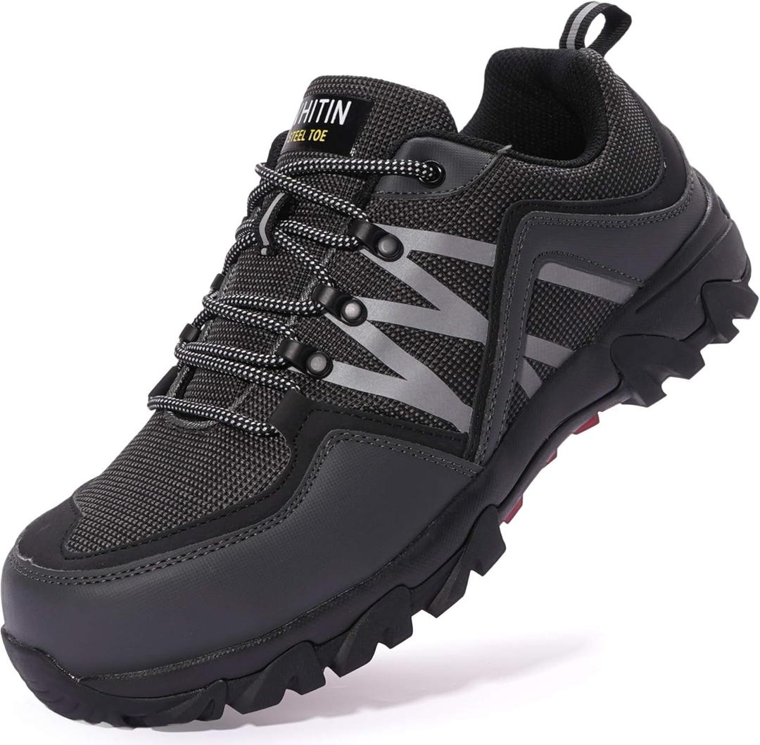 WHITIN Men's Steel Toe Slip Resistant Puncture Proof Construction Safety Work Shoes (11, Grey)