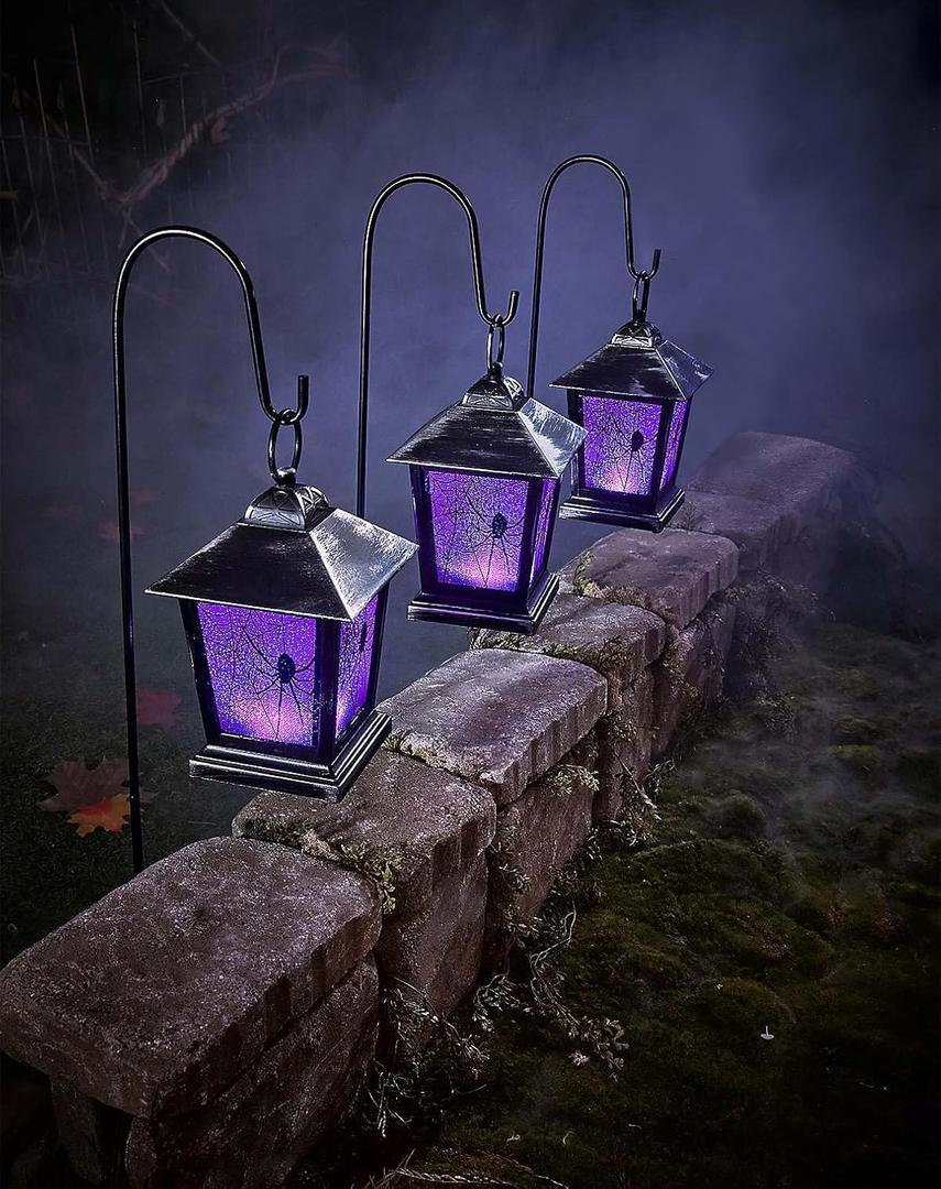 Spirit Halloween Purple LED Creepy Spider Lantern Pathway Markers, 3 Pack